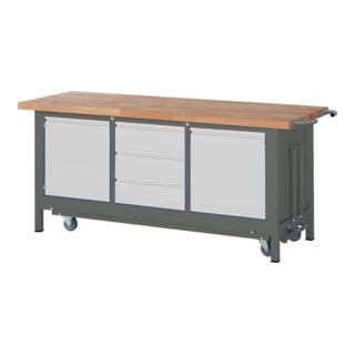 Etabli STIER Premium avec châssis roulant abaissable, 3 tiroirs et 2 portes battantes, lxPxH 2 000x700x880 mm