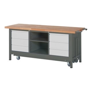 Etabli STIER Premium avec châssis roulant abaissable, 6 tiroirs et un compartiment ouvert, lxPxH 2 000x700x880 mm
