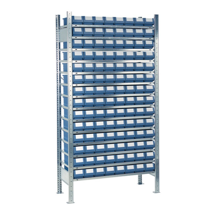 Rayonnage sans vis H2000xW1000 Rayonnage de base 14 étagères en acier avec 112 petits bacs de rangement