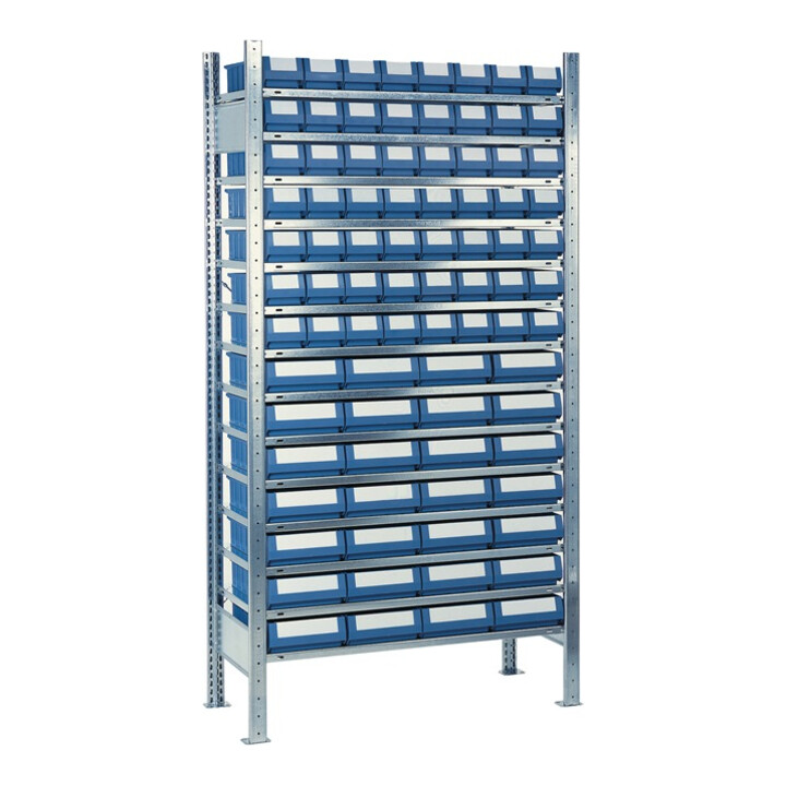 Rayonnages sans vis H2000xW1000 Rayonnages supplémentaires 14 étagères en acier avec 56 petits et 28 moyens bacs