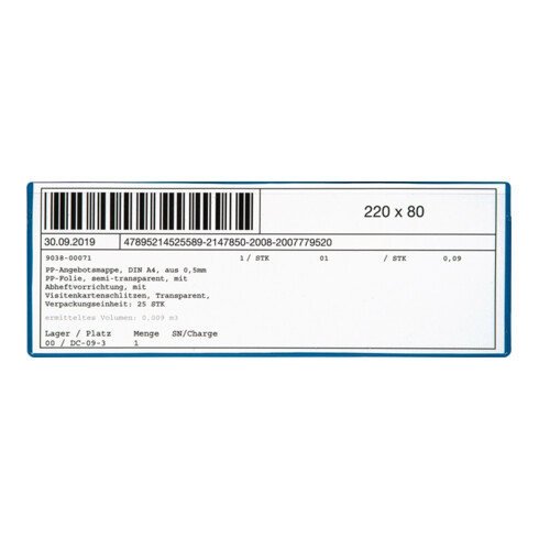 Etikettentasche B220xH80mm magn.10St./Pack EICHNER