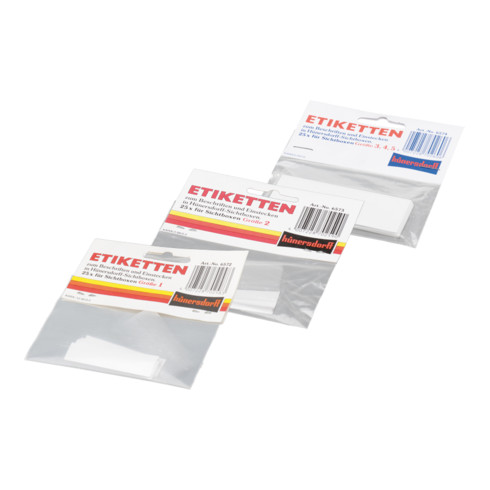 Étiquettes pour bacs PS t. 1 blanc, 25 pièces + film de protection