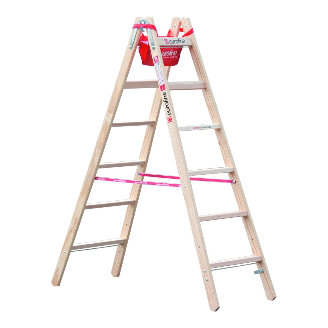 Euroline Holz-Sprossenstehleiter Nr. 10504 2 x 5 Comfort-Breitsprossen