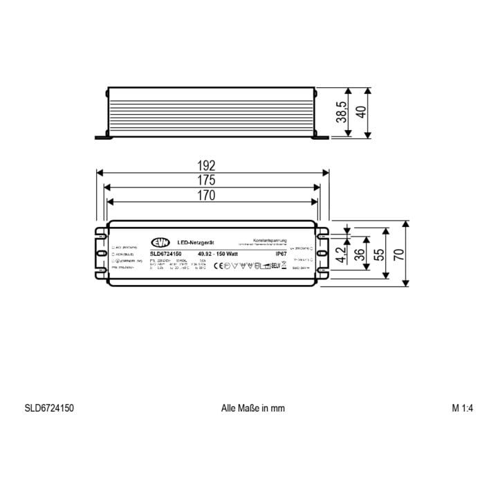 EVN Alimentation LED SLD6724150 24V/DC dimmable