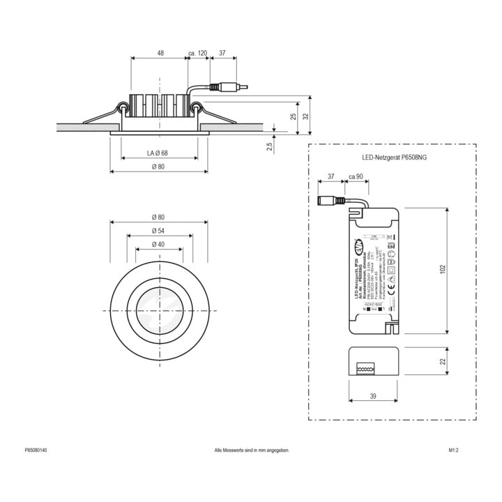 EVN LED-Deckeneinbauleuchte P65080140 4000K IP65 ws