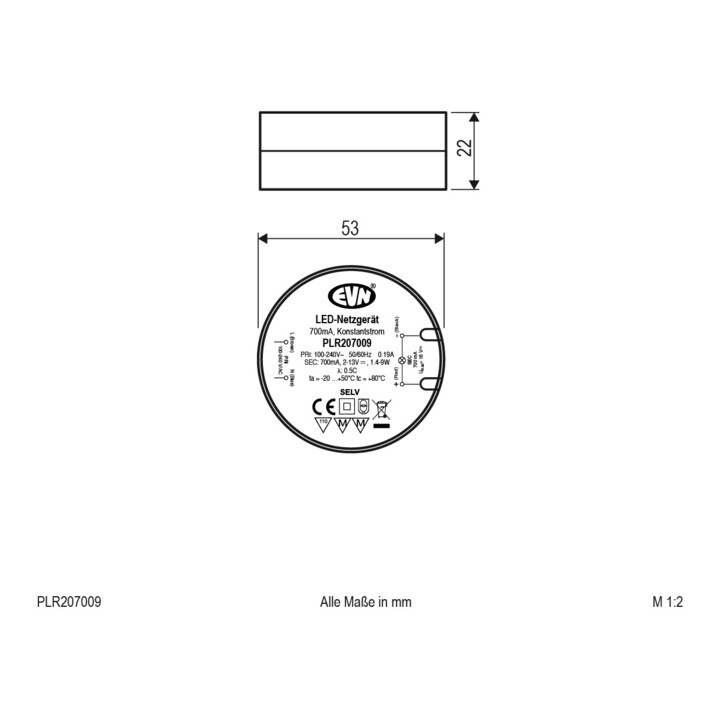 EVN LED-Netzgerät PLR207009 700mA 1,4-9W IP20