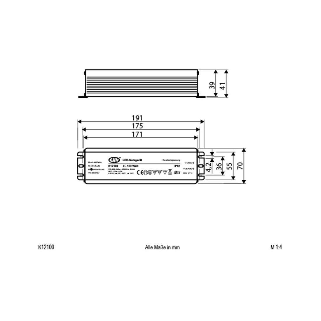 EVN Lichttechnik Alimentation LED 12V DC/5-100W K12 100