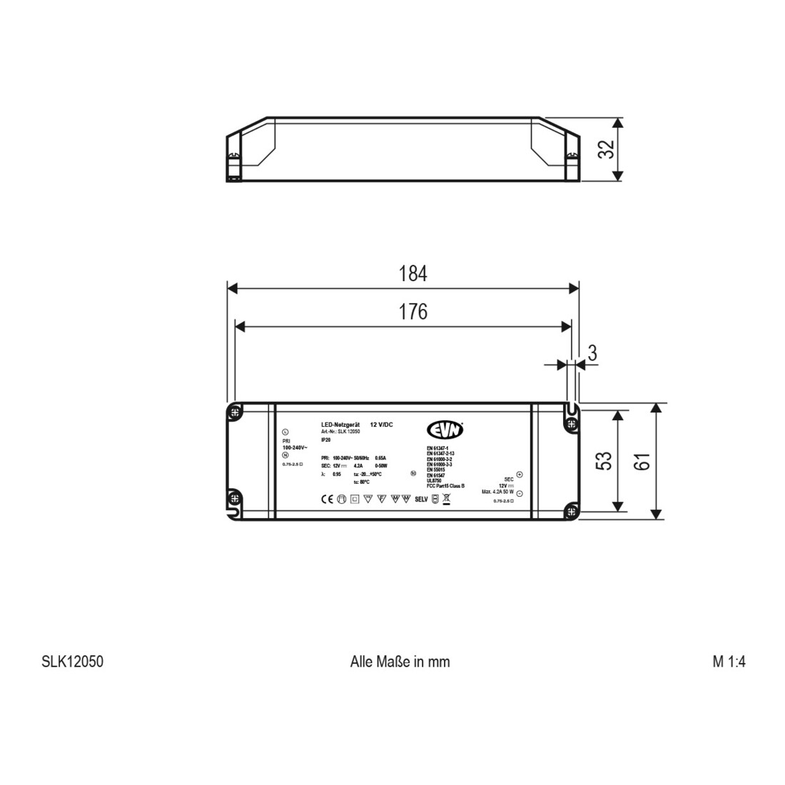 EVN Lichttechnik Alimentation LED 12VDC 1-50 Watt SLK 120 50