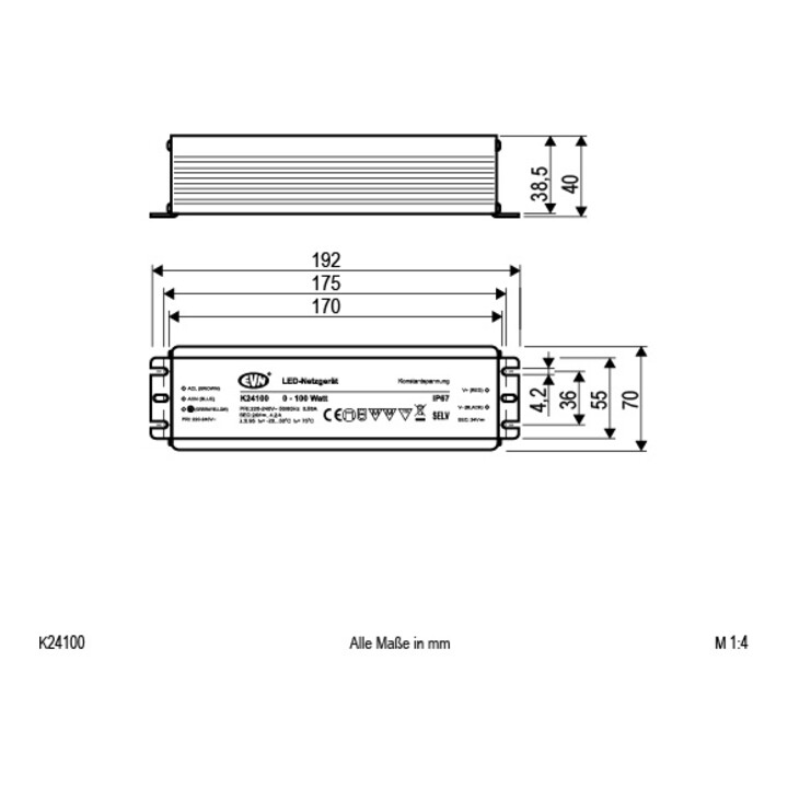 EVN Lichttechnik Alimentation LED 24V DC/5-100W K24 100