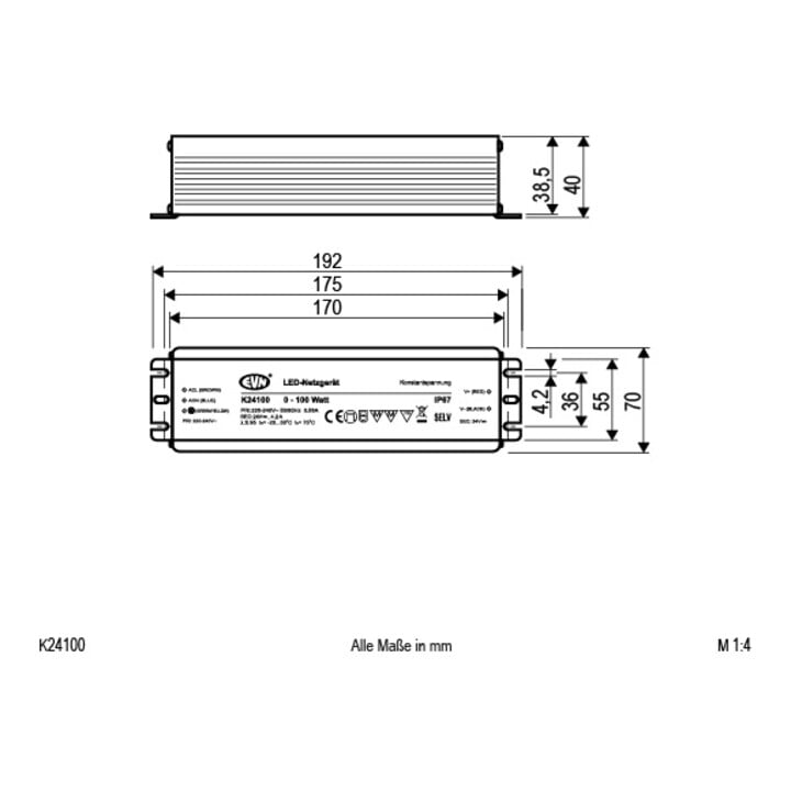 EVN Lichttechnik Alimentation LED 24V DC/5-100W K24 100