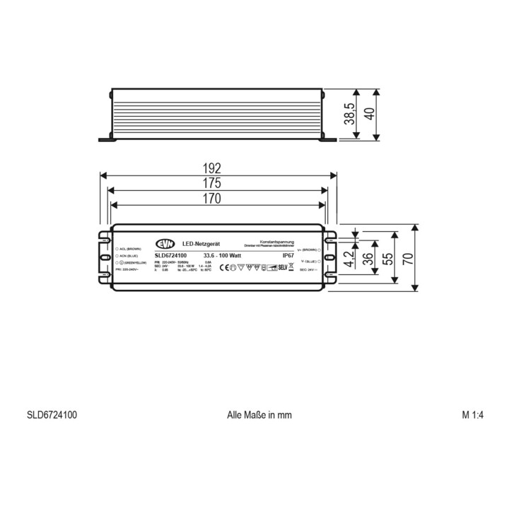 EVN Lichttechnik Alimentation LED 24VDC 33,6-100W IP67 SLD6724100