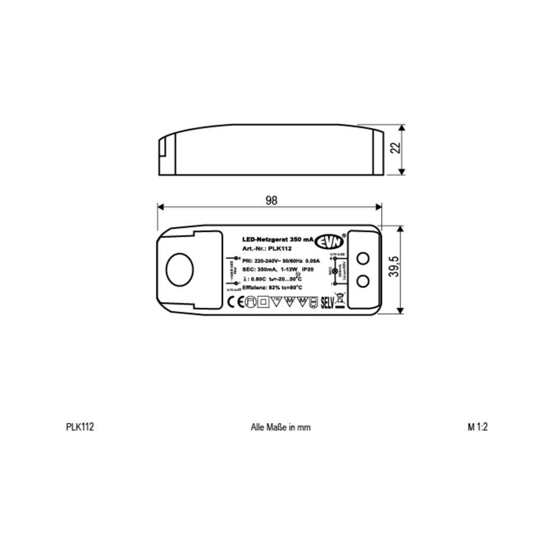 EVN Lichttechnik Alimentation LED 350mA 1-12 Watt PLK 112