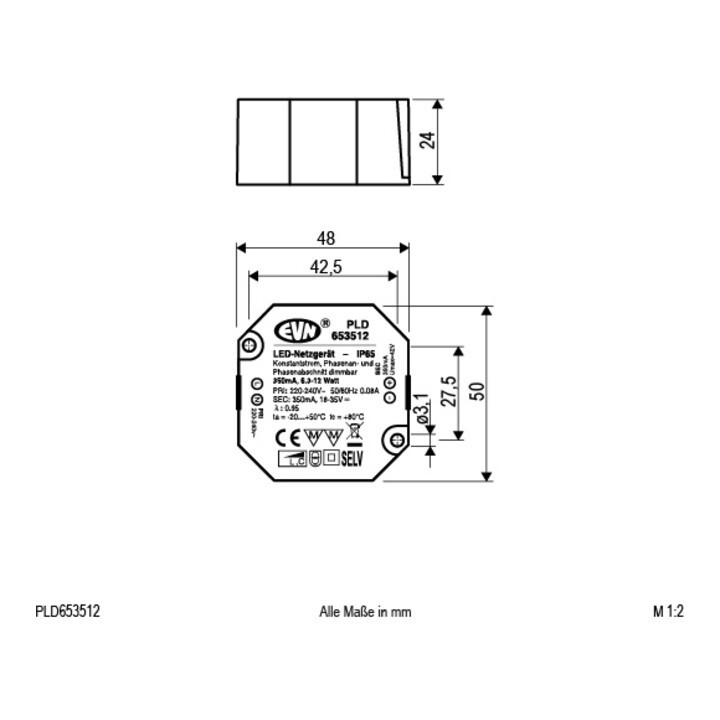 EVN Lichttechnik Alimentation LED 350mA 6, 3-12W IP65 PLD653512
