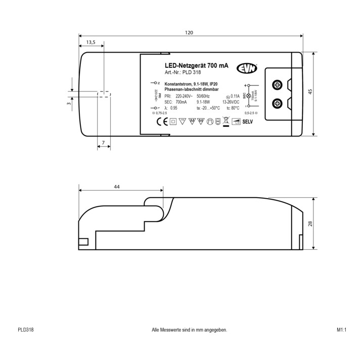 EVN Lichttechnik Alimentation LED 700mA 4,20-18W PLD 318