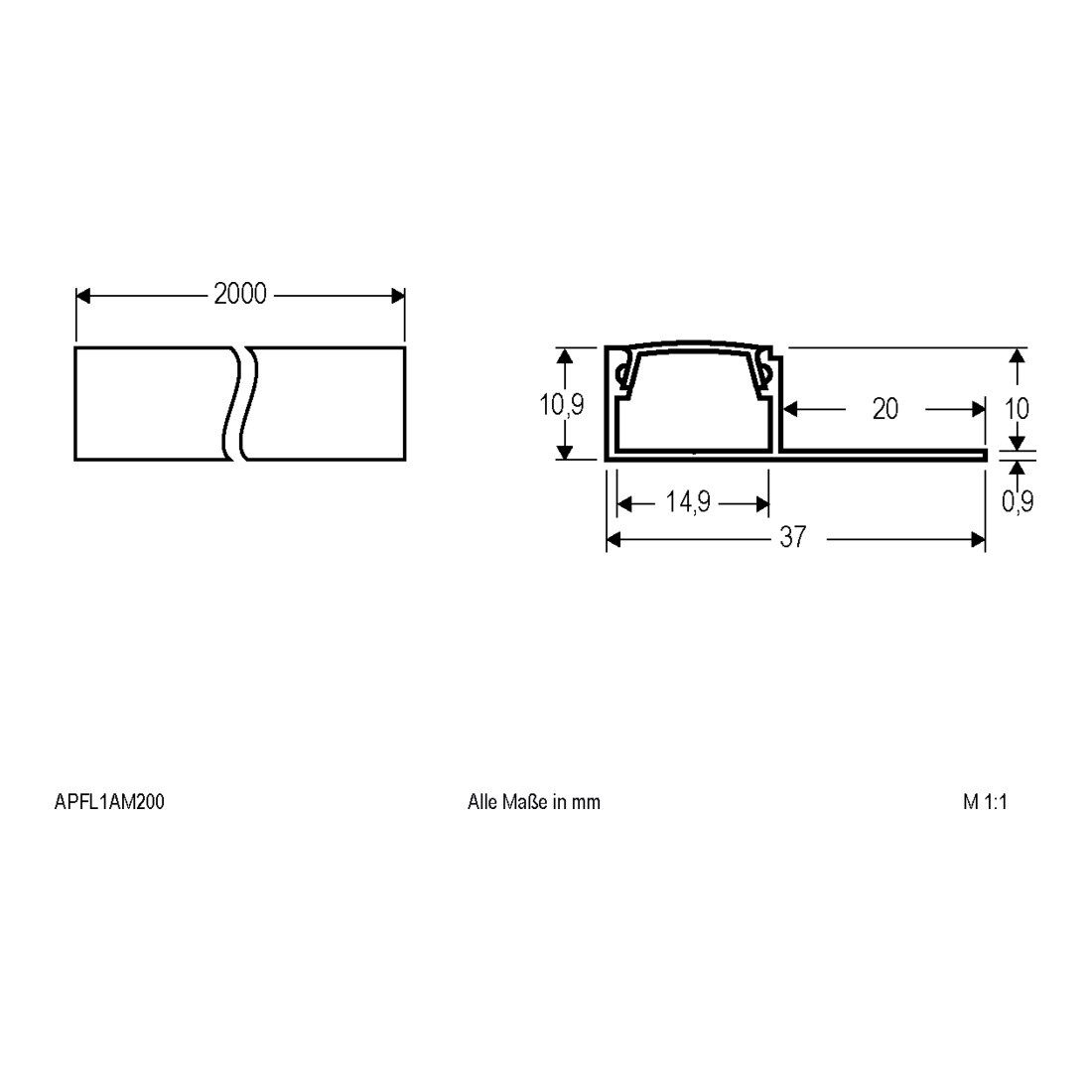 EVN Lichttechnik Alu-Profil m. Abdeckung opal, 2m APFL1AM200