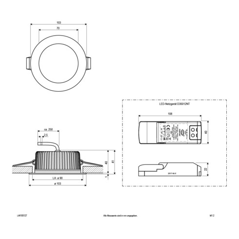 EVN Lichttechnik LED Deckeneinbauleuchte 2700K rund IP44-240V L44100127