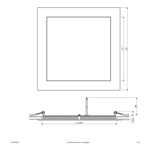 EVN Lichttechnik LED Einbau Panel ws 21W 3000K 225x225mm LP QW 223502