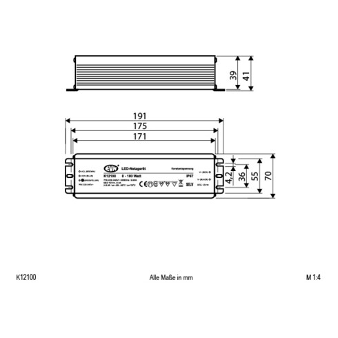 EVN Lichttechnik LED-Netzgerät 12V DC/5-100W K12 100