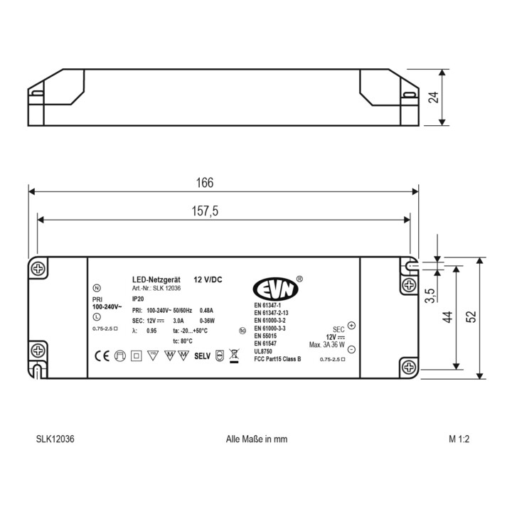 EVN Lichttechnik LED-Netzgerät 12VDC 1-36 Watt SLK 120 36