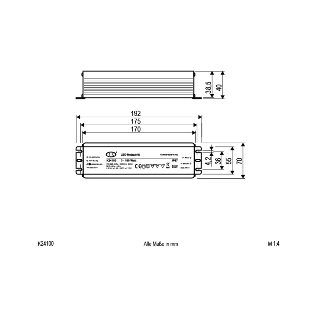 EVN Lichttechnik LED-Netzgerät 24V DC/5-100W K24 100