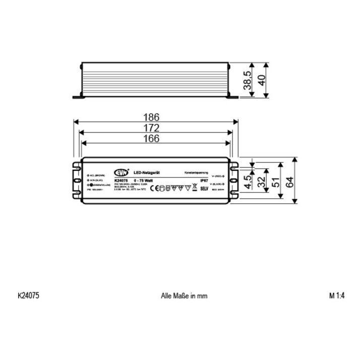 EVN Lichttechnik LED-Netzgerät 24VDC 0-75W IP67 K 24075