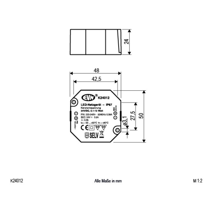 EVN Lichttechnik LED-Netzgerät 24VDC 12W K24 012