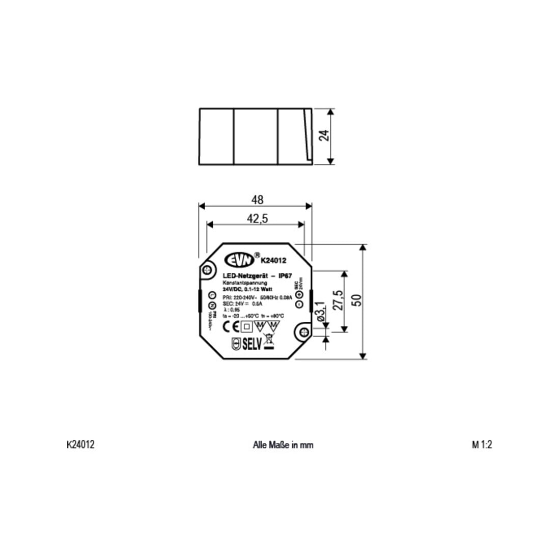EVN Lichttechnik LED-Netzgerät 24VDC 12W K24 012