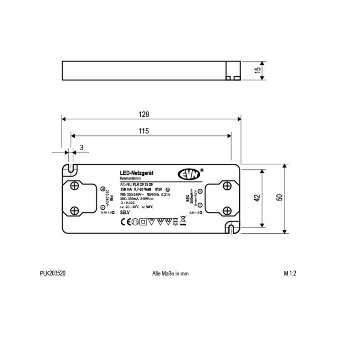 EVN Lichttechnik LED-Netzgerät 350mA 0,7-20W IP20 PLK203520