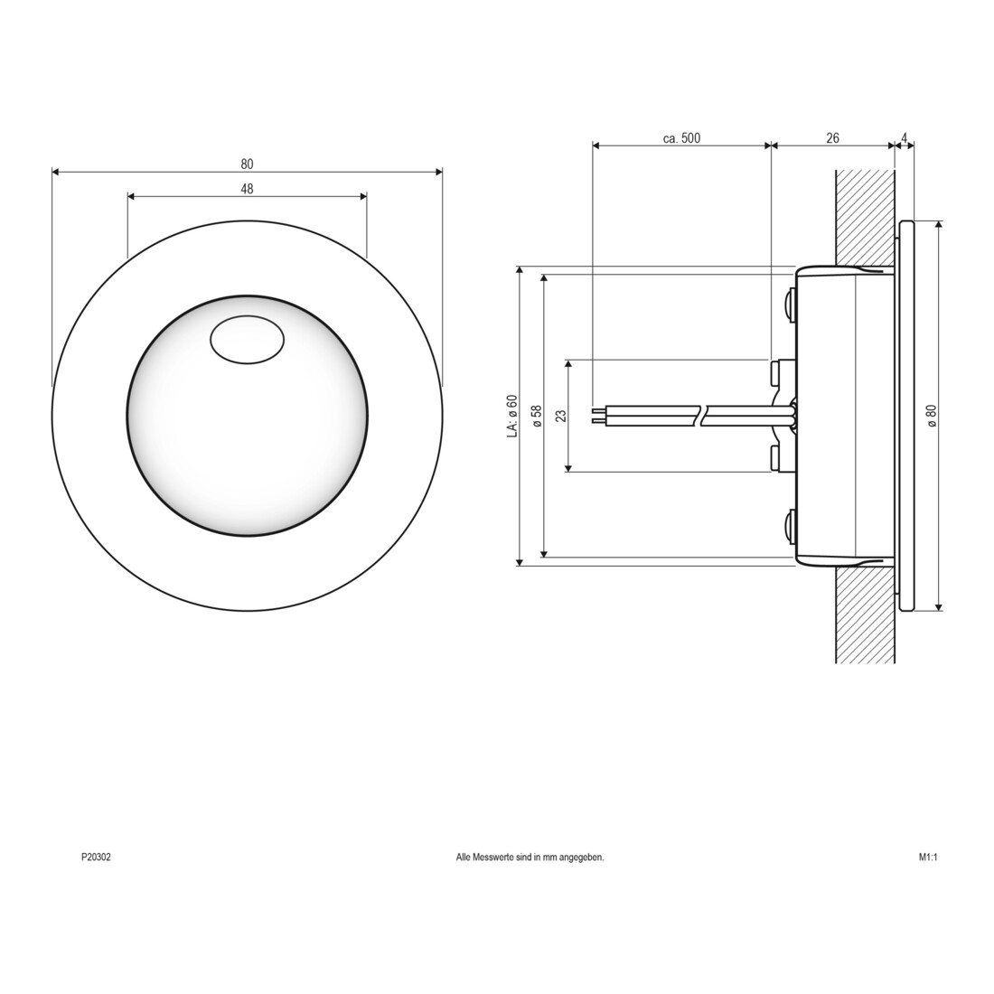 EVN Lichttechnik P-LED Applique encastrée IP54 700mA 2W 3000K P20302 blanc