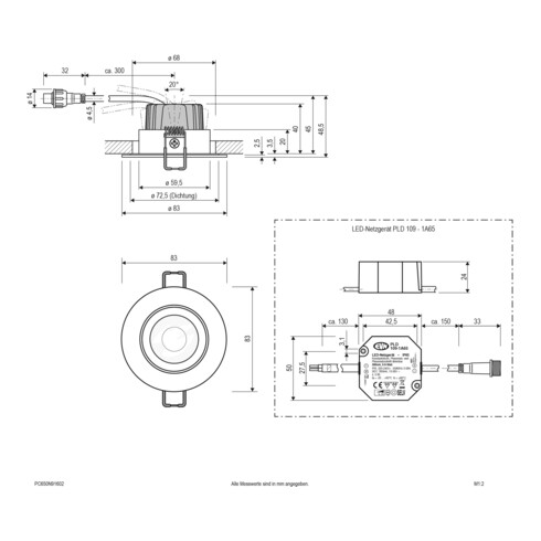 EVN Lichttechnik P-LED Deckeneinbauleuchte IP65 HV 3000K 1010lm PC650N91602