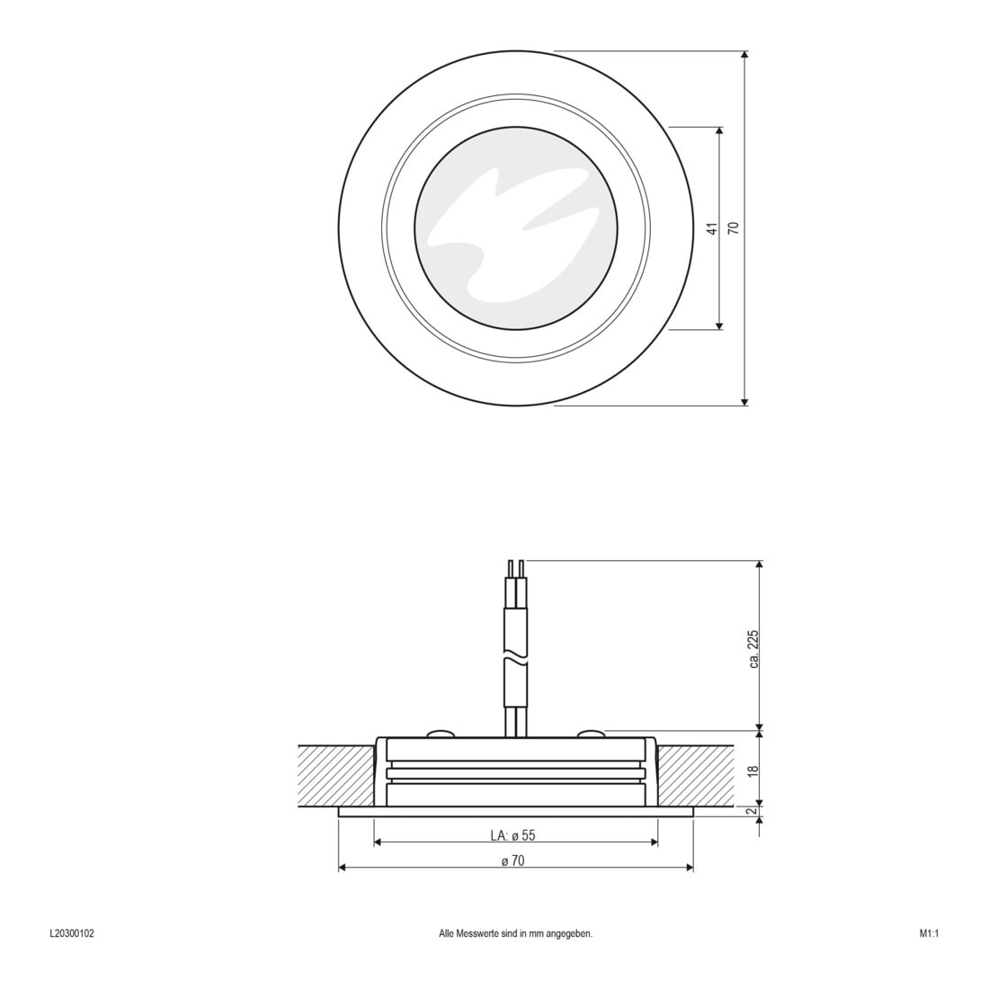 EVN Lichttechnik P-LED Lampe d’encastrement pour meuble IP20 350mA 3W 3000K L20300102 blanc