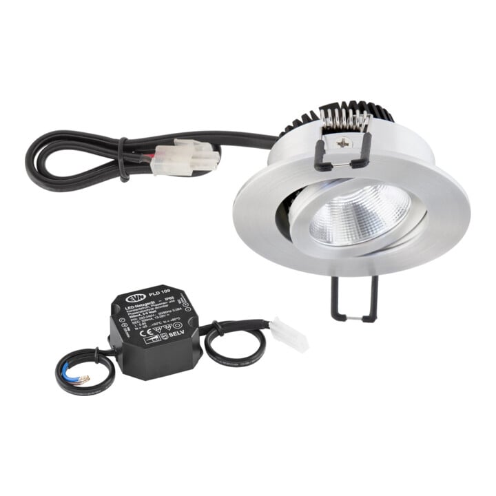 EVN Lichttechnik P-LED Plafonnier encastré 3000K 230V rond alu PC20N61402