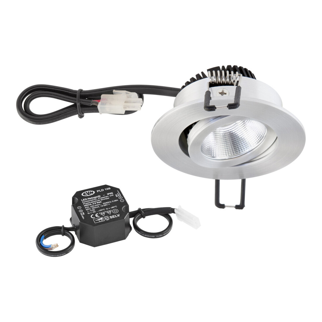 EVN Lichttechnik P-LED Plafonnier encastré 3000K 230V rond alu PC20N61402