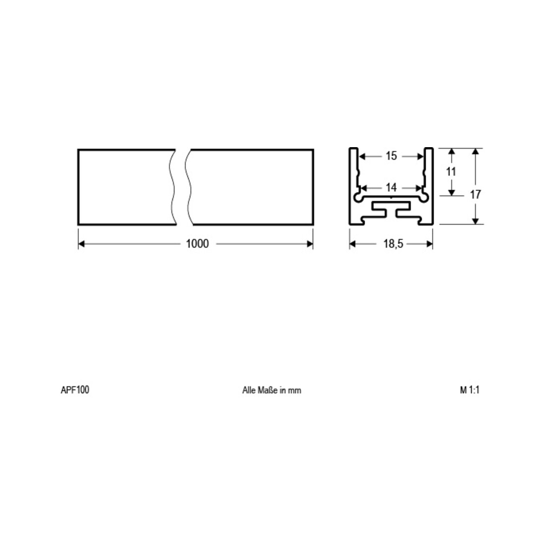 EVN Lichttechnik Profilé U en aluminium APF plat 1 m 100