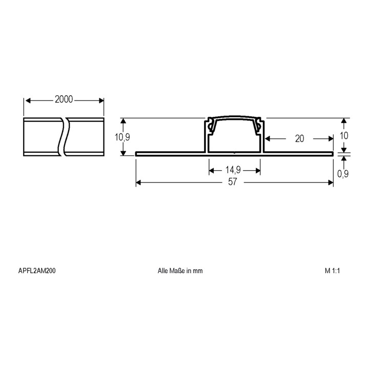 EVN Profilé en aluminium APFL2AM200 avec couverture opale 2m