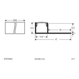 EVN Profilé en aluminium APTB1AM200 2m avec couverture opale