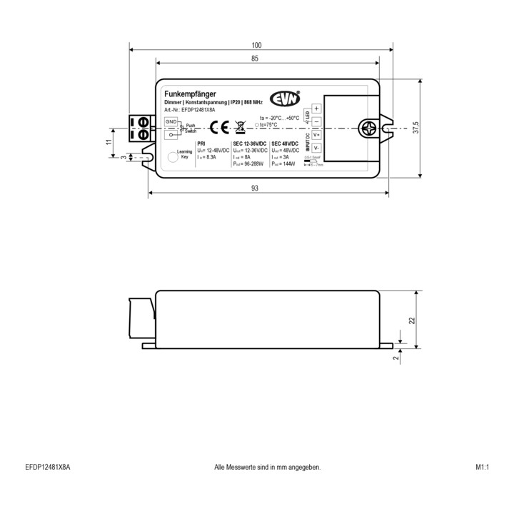 EVN Récepteur variateur LED sans fil EFDP12481X8A