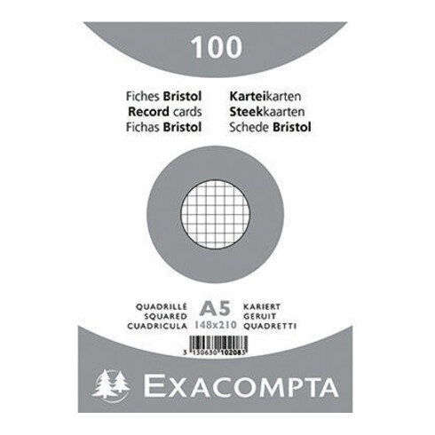 Exacompta Karteikarte 10208E DIN A5 kariert weiß 100 St./Pack.