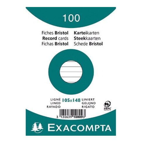 Exacompta Karteikarte 10809SE DIN A6 liniert weiß 100 St./Pack.