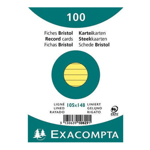 Exacompta Karteikarte 10829SE DIN A6 liniert gelb 100 St./Pack.