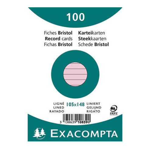 Exacompta Karteikarte 10839SE DIN A6 liniert rosa 100 St./Pack.