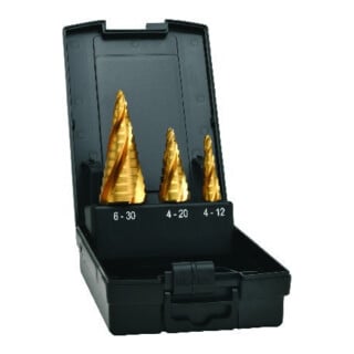 Exact Stufenbohrer HSS TiN Set 4-fach Spiralnute 4-30 mm