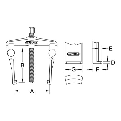 Extracteur universel KS Tools à 2 bras avec crochets extrêmement fins et allongés, 25-130mm, 120mm