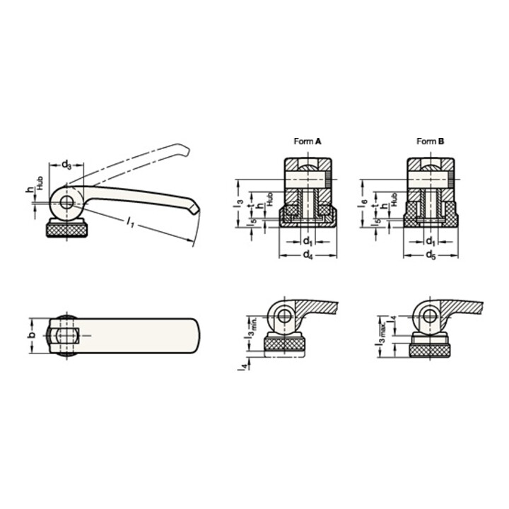 Exzenterspanner GN 927 d2 M 8mm l1 82mm l2 35mm Außengewinde,o.Stellmutter