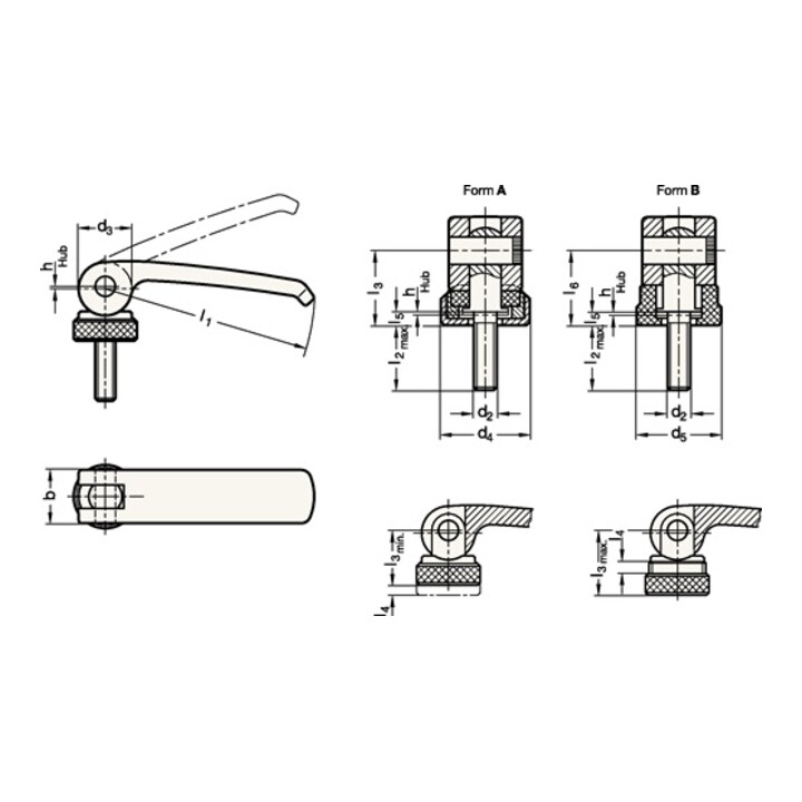 Exzenterspanner GN 927 d2 M 8mm l1 82mm l2 35mm Außengewinde,o.Stellmutter