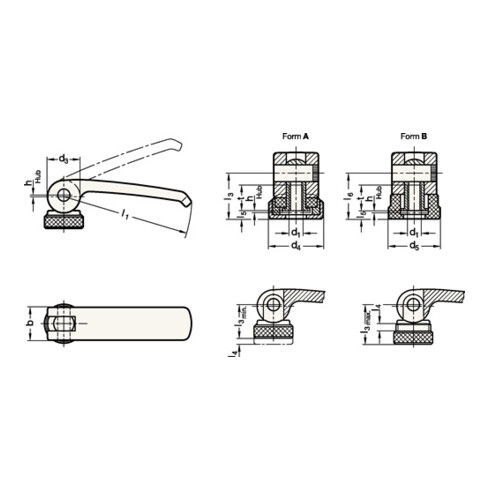 Exzenterspanner GN 927 d2 M 8mm l1 82mm l2 40mm Außengewinde,o.Stellmutter