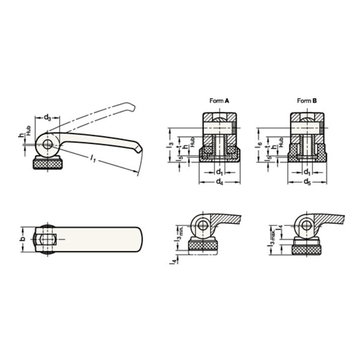 Exzenterspanner GN 927 d2 M 8mm l1 82mm l2 60mm Außengewinde,o.Stellmutter