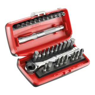 Facom assortiment 1/4" - aandrijfelementen, bithouder, bits serie 1, omkeerbare ratel ultra-compact doos, 41-delig