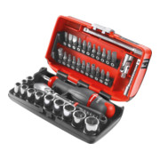 Facom assortiment 1/4" - aandrijfelementen, bits serie 1, zeskant dopsleutels, omkeerbare ratel ultra-compacte doos, 38-delig