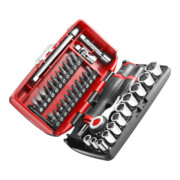 Facom assortiment 1/4" - aandrijfelementen, bits serie 1, zeskant dopsleutels, omkeerbare ratel ultra-compacte doos, 38-delig